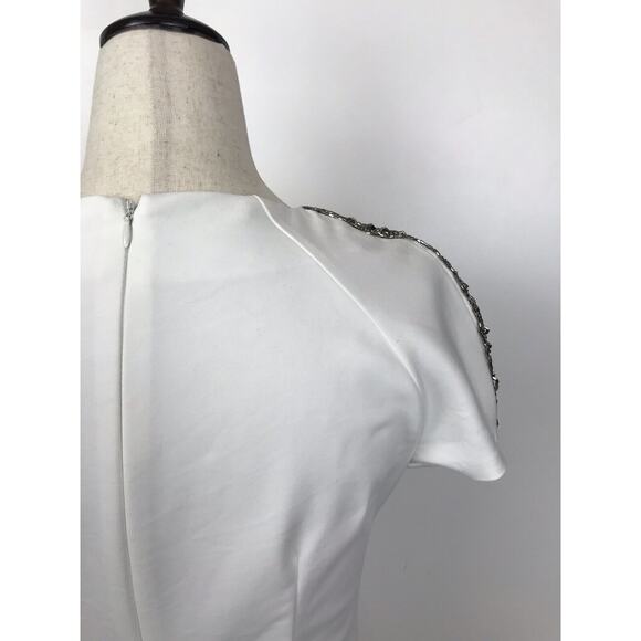 Zara Trafaluc Sheath Dress Beaded Shoulder Mini Stretch Ivory - Picture 7 of 8